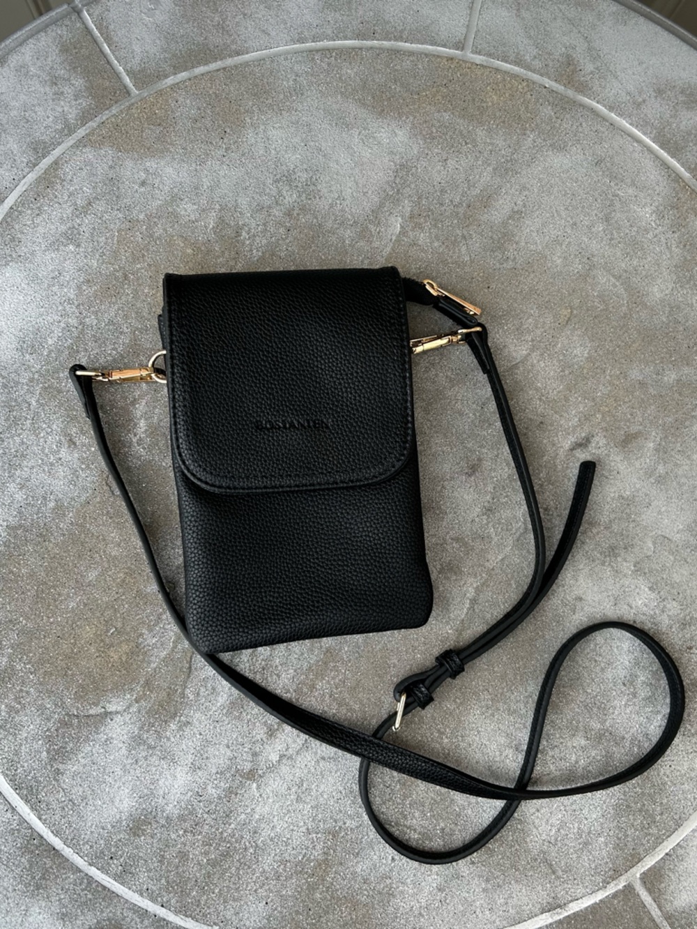 Bostanten Black Pebbled Vegan Leather Crossbody Phone Pouch